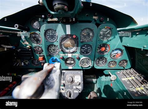 An ex-Warsaw pact cold war Iskra jet trainer cockpit at Bruntingthorpe ...