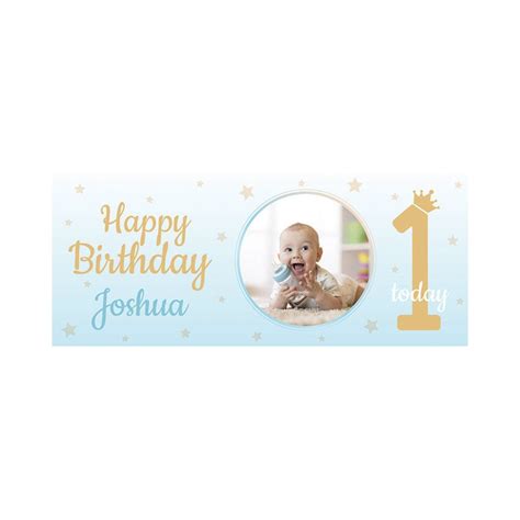 1st Birthday Blue Happy Birthday Personalised Banner | Party Delights