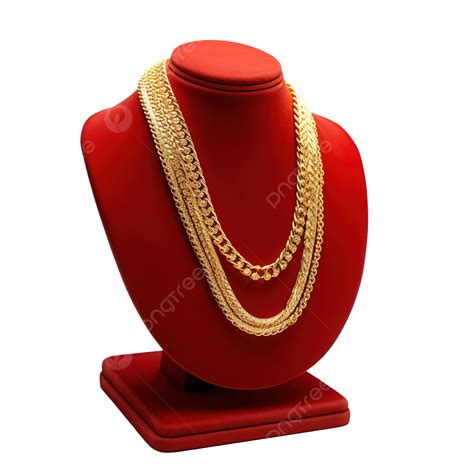 Gold Necklace On A Red Stand Isolated White Background 3d Render, Gold, Golden, Necklace PNG ...