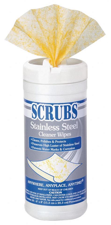 SCRUBS, Canister, 50 ct Container Size, Stainless Steel Cleaner Wipes - 41C254|91956 - Grainger