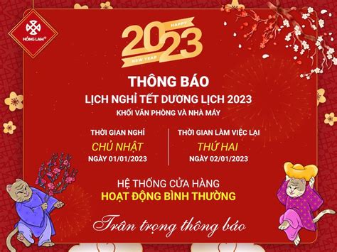 Thông báo lịch nghỉ Tết dương lịch 2023