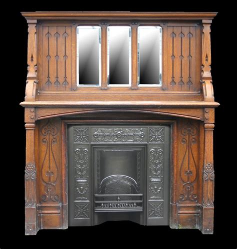 Arts & Crafts antique oak fireplace Oak Fireplace, Fireplace Mirror, Fireplace Surrounds ...