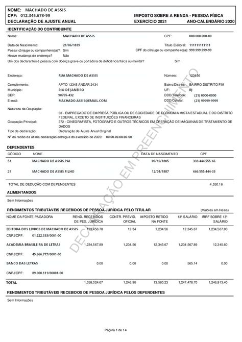 OCR / Imposto de Renda / Declaração (Pessoa Física) - Infosimples