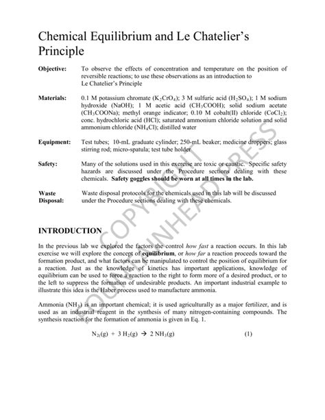 Chemical Equilibrium and Le Chatelier's Principle