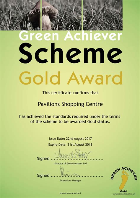 Gold Award Certificate 2017 copy (002) - Pavilions Waltham Cross