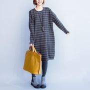 oversize gray striped knit dresses plus size women long sleeve sweater dress side open