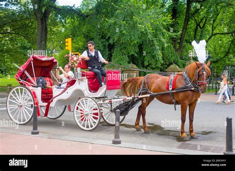 A horse-drawn carriage or hansom cab with a tourist with camera in Stock Photo, Royalty Free ...