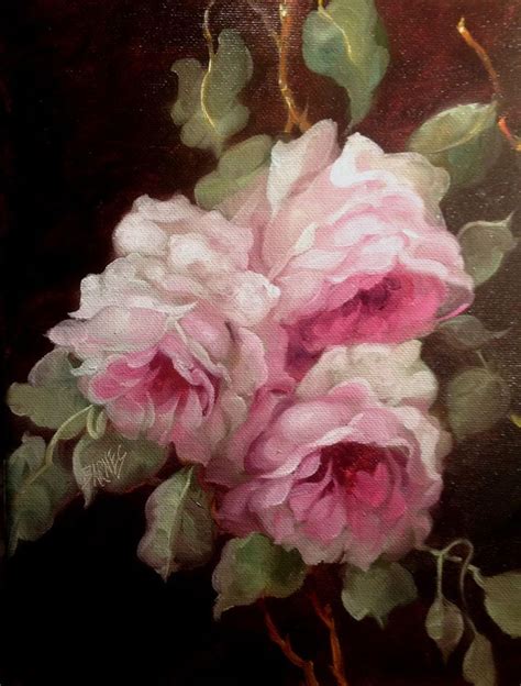 BARNES OIL PAINTING KLEIN PINK ROSES ANTIQUE VINTAGE STYLE SHABBY COTTAGE FRENCH | Rose painting ...