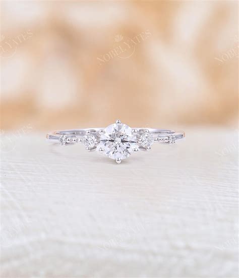 Forever One C&C Moissanite Engagement Ring Vintage Unique Diamond Ring Art Deco White Gold ...