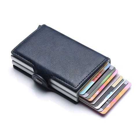 RFID Business Card Wallet Double Aluminium Box PU Leather Automatic Pop ...