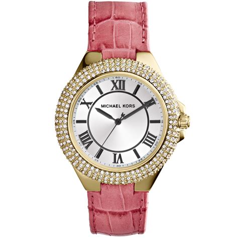 Lyst - Michael Kors Womens Slim Camille Pink Leather Strap 33mm Watch ...