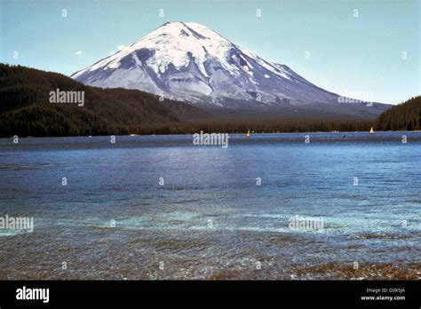 View from Spirit Lake of Mount St. Helens volcanic before eruption in 1979 in Washington State ...