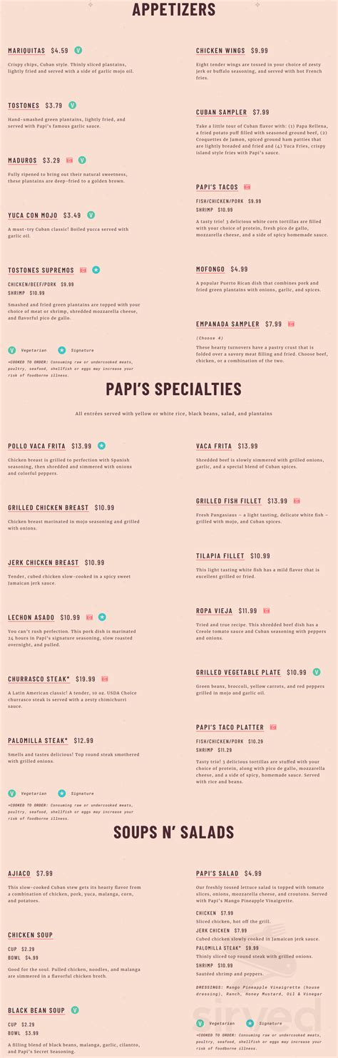 Papi's Cuban & Caribbean Grill menu in Stockbridge, Georgia