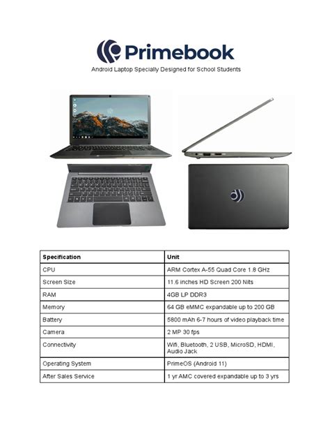 Primebook Laptop Specification PDF | PDF