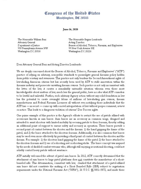 6-16-2020 DOJ-ATF Pistol Brace Letter | PDF | Bureau Of Alcohol ...