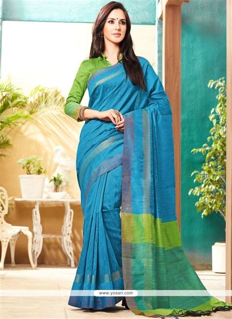 Buy Jute Silk Blue Traditional Saree | Designer Sarees