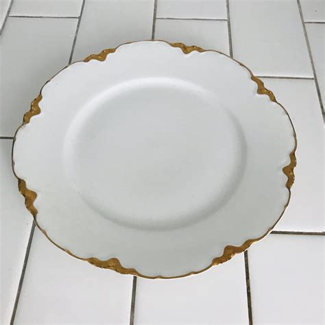Beautiful Plate Gold scalloped rim Haviland Limoges Luncheon farmhouse collectible white with ...