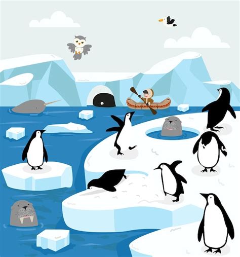 Premium Vector | North pole arctic animals ice field