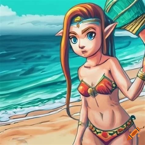 Colored pencil drawing of zelda at the beach on Craiyon