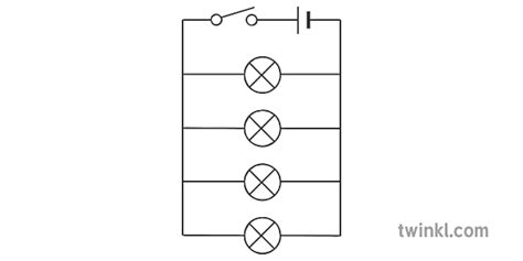 parallel stroombaan met vier gloeilampe een skakelaar battery diagram