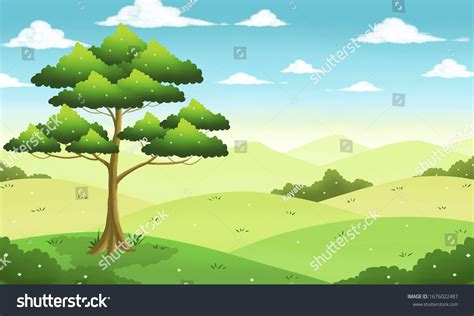 Simple Drawing Tree Beautiful Green Hills Stock Illustration 1676022487 | Shutterstock