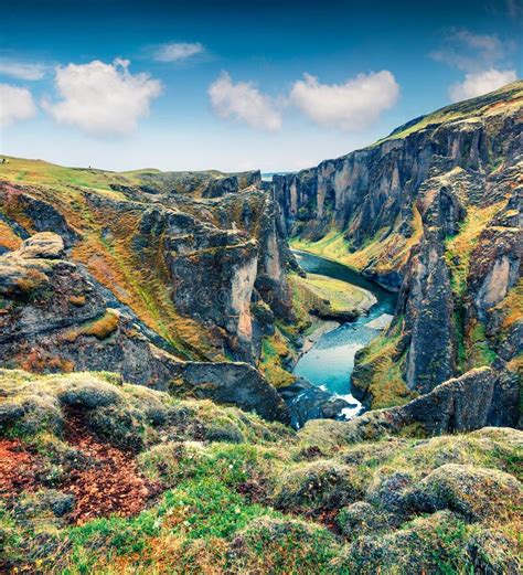 View Of Waterfall In Fjadrargljufur Canyon In South Iceland Stock Photo ...