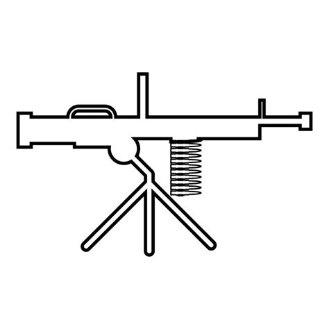 Machine-gun weapon contour outline line icon black color vector ...