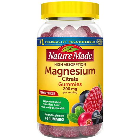 Nature Made High Absorption Magnesium Citrate 200mg Gummies, 64 Count - Walmart.com - Walmart.com