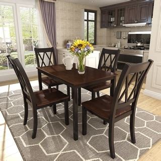 5-Piece Dining Table Set Home Kitchen Table and Chairs Wood Dining Set ...