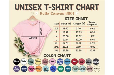 Bella Canvas 3001 Color Chart Size Chart Graphic By, 42% OFF