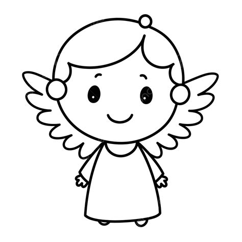 Cute Angel Coloring Page On White Background Outline Sketch Drawing Vector, Angel Drawing, Wing ...