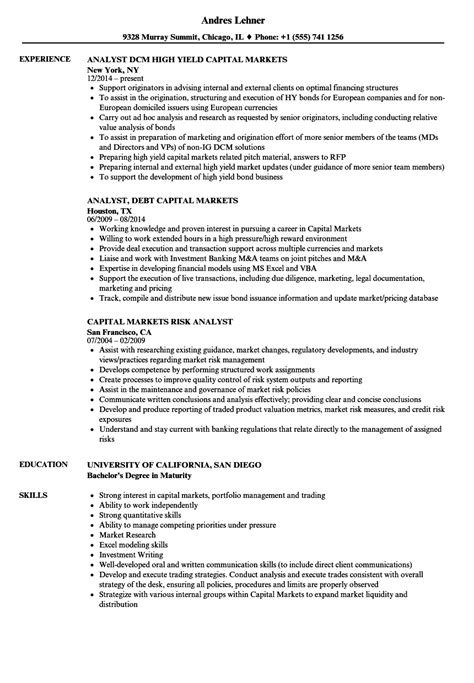 Analyst, Capital Markets Resume Samples | Velvet Jobs