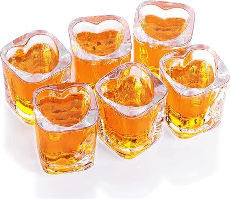 Cocktail Glasses/Liquor Glasses/2oz Heavy Base Shot Glasses Sets of 6/Heart Shaped Clear Shot ...