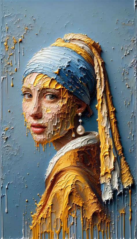 a painting of a girl with a pearl earring wearing a blue and yellow headdress