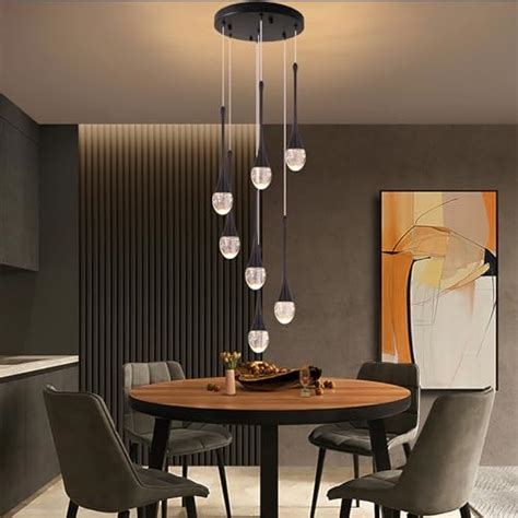 Snapklik.com : Puvaue Modern Crystal Bubble Chandelier 7-Lights,High Ceiling Dimmable LED ...