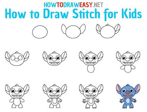 How to Draw Stitch Step by Step | Stitch drawing, Drawing for kids, Easy disney drawings