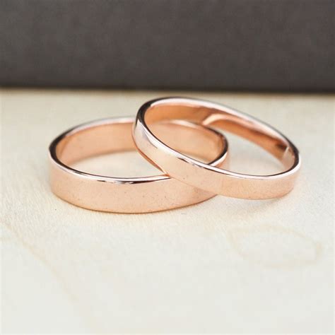 14K Rose Gold Wedding Band Set Gold Wedding by seababejewelry