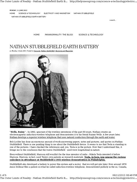 Nathan Stubblefield Earth Battery | PDF | Nikola Tesla | Radio