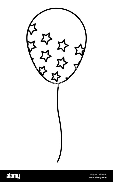 Balloon with stars cartoon isolated in black and white Stock Vector ...