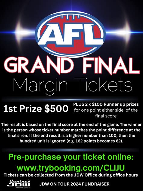 JDW AFL Grand Final Margin Tickets 2023 Tickets, Jenina's Dance ...