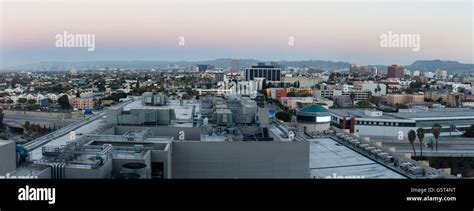 Sunrise panorama skyline in downtown Los Angeles in California Stock ...