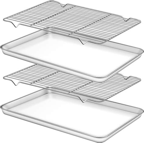 Amazon.com: Deedro Baking Sheet with Rack Set [2 Sheets + 2 Racks], Stainless Steel Cookie Half ...