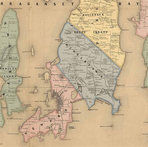 Newport County Rhode Island 1850 Old Wall Map Reprint with | Etsy