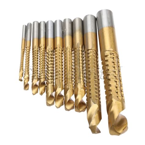 10Pcs/set Titanium Coated HSS High Speed Steel Saw Drill Bit Set Cutter Tools Woodworking Hole ...