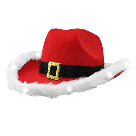 Santa Claus Party Christmas Luminous Cowboy Hat Western Red Felt Hats