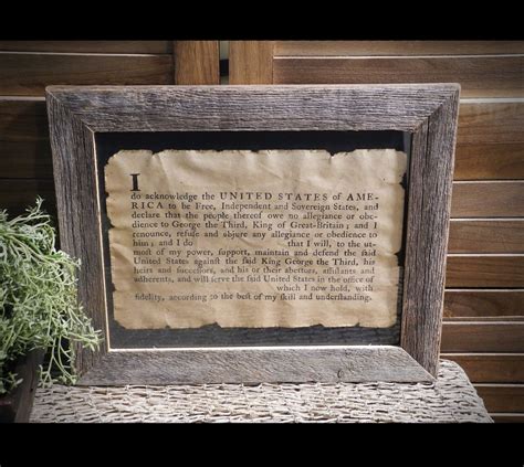 Blank Oath of Allegiance to the United States of America Colonial America Aged Document Frame ...