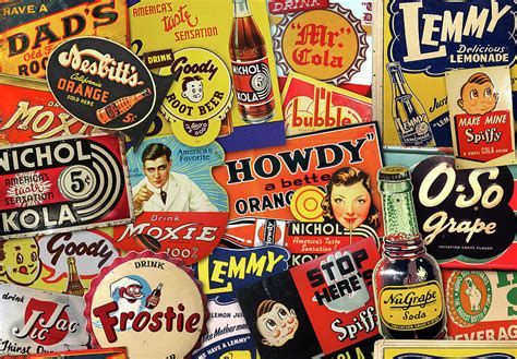 Vintage Soda Pop Brands Collage Dads Root Beer Nesbitts Moxie Cola Lemmy O So Grape NuGrape ...