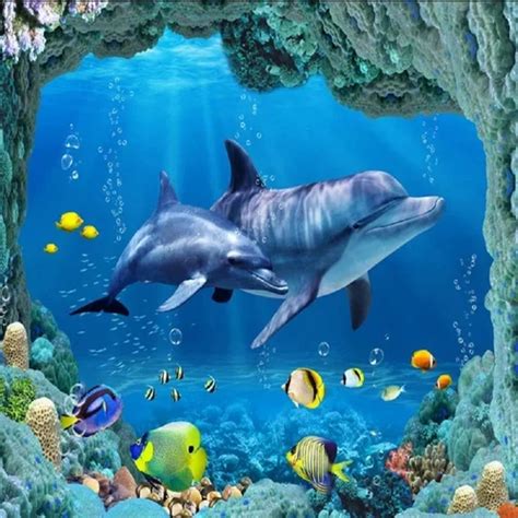 Water Multicolor 3D Dolphin PVC Aquarium Wallpaper at ₹ 40/sq ft in ...