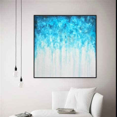 Blue Abstract Oil Painting Original Pouring Art | Beiboer Fine Art