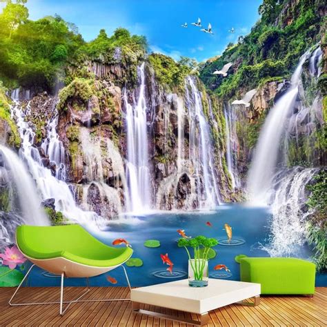 Custom Wallpaper Murals 3D Nature Landscape Waterfall Large Mural Wallpaper Wall Decorations ...